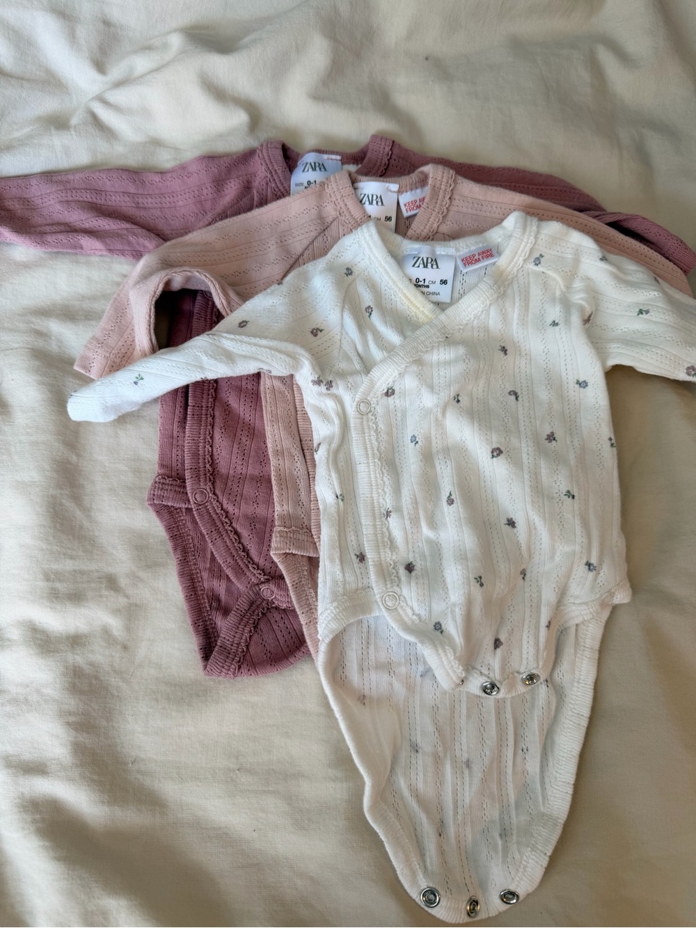 Zara Baby Knit Floral & Solid One-Piece Set in White, Pink, Mauve